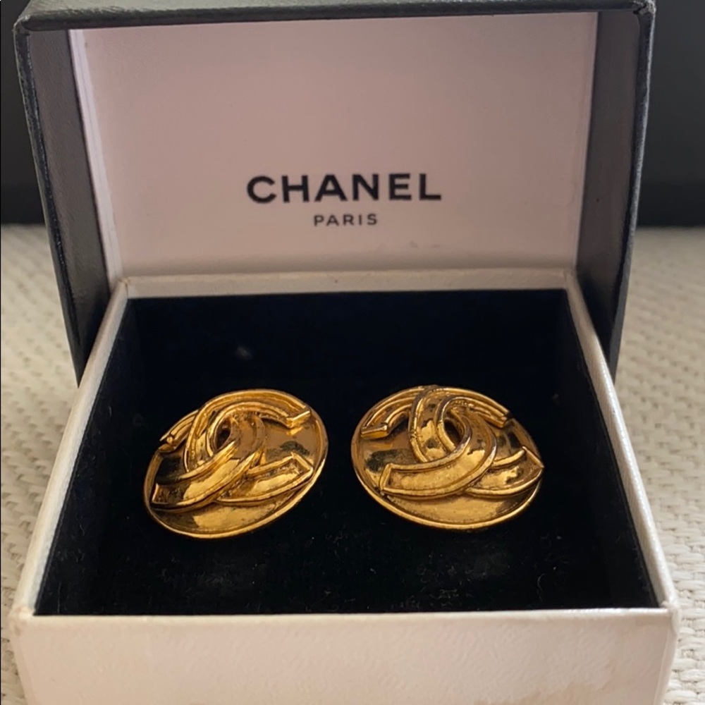 Gold CHANEL Clip On Earrings